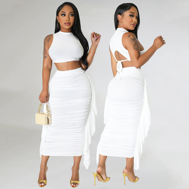 Høj talje bodycon nederdel og cropped top sæt til kvinder Stilla