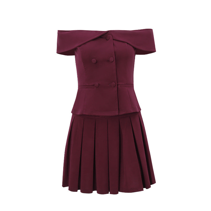 Dame Off-Shoulder Blazer-Kjole med Plisseret Nederdel Stilla