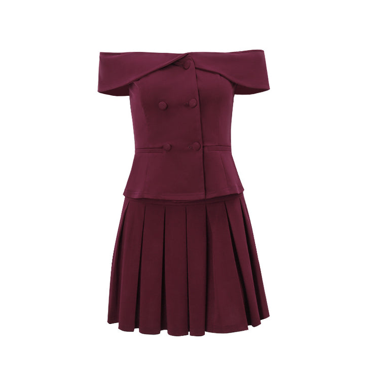 Dame Off-Shoulder Blazer-Kjole med Plisseret Nederdel Stilla