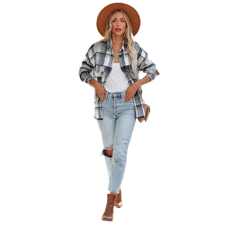 Dame Plaid Oversized Skjortejakke med to lommer og afslappet snit Stilla