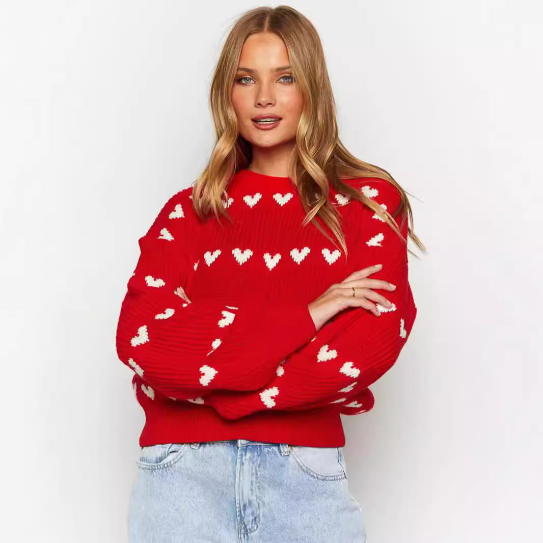 Kvinders hyggelige sweater med hjerte mønster og blødt strik Stilla