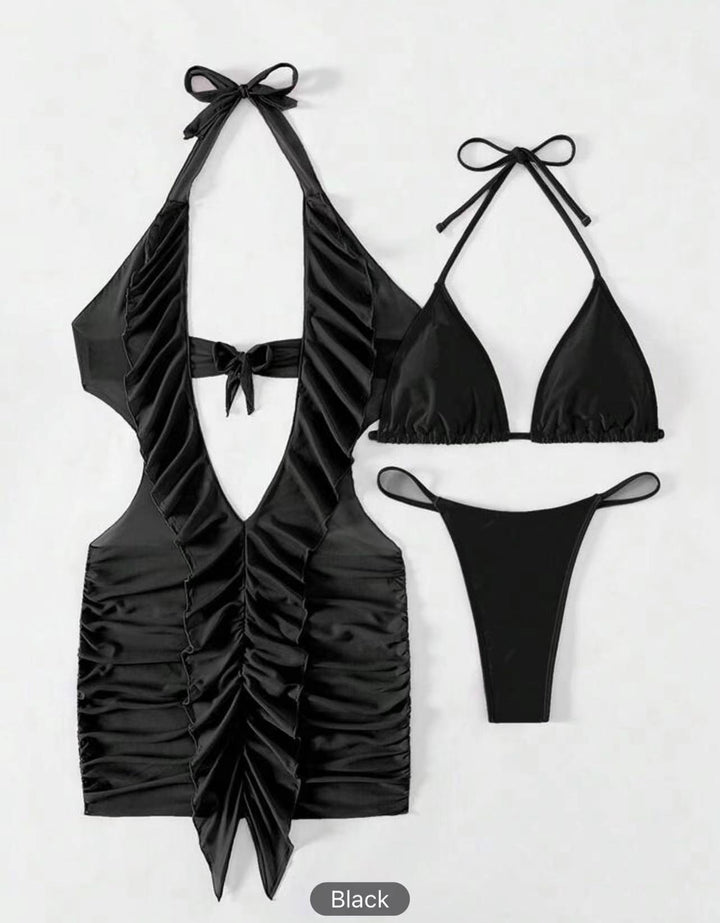 Dame bikini sæt med raffineret rynke design og justerbare stropper Skovae