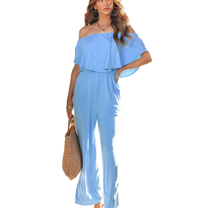 Dame Off-Shoulder Jumpsuit med bred ben og elastisk talje Skovae