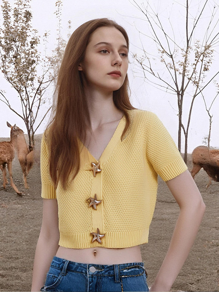 Dame Crop-top med dekorative stjerneknapper Stilla
