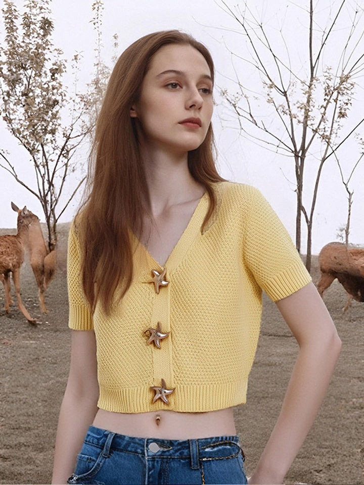 Dame Crop-top med dekorative stjerneknapper Stilla