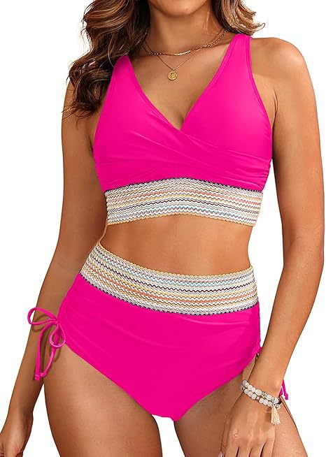 Dame højtaljede vinkle-crop-top-bikini-sæt Stilla