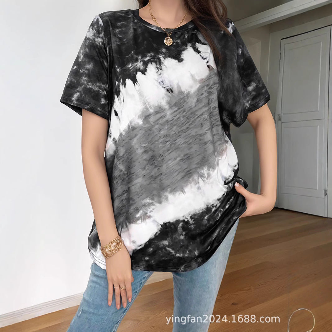 Dame Størrelse Batik Grafik T-Shirt Stilla