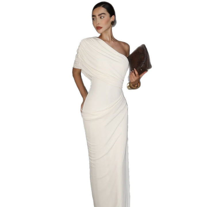 Dame Elegant Langærmet Minikjole med flydende Drapée og asymmetrisk Design Skovae