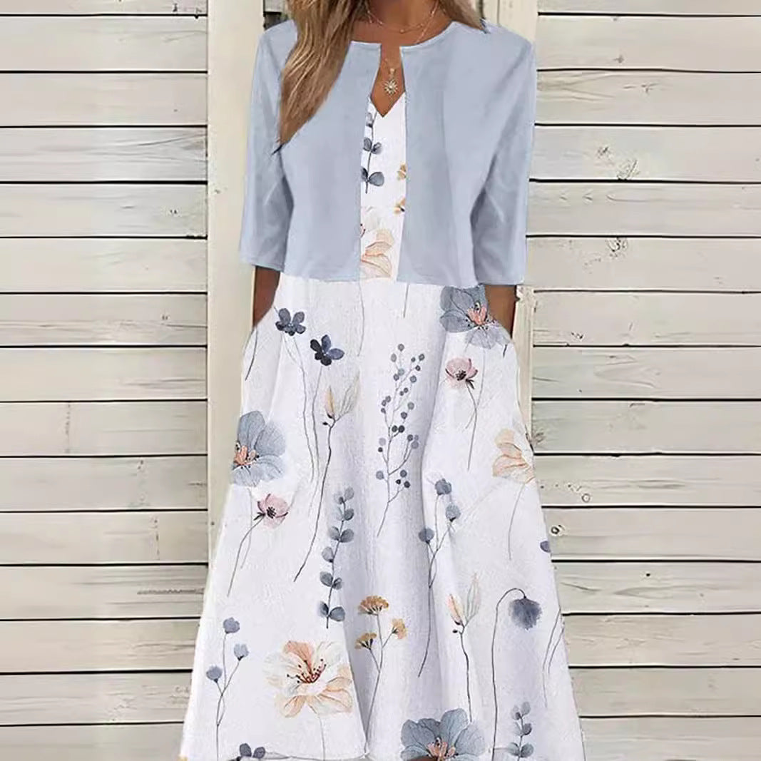 Damer Maxikjole med florale accenter og smart Bolero Stilla
