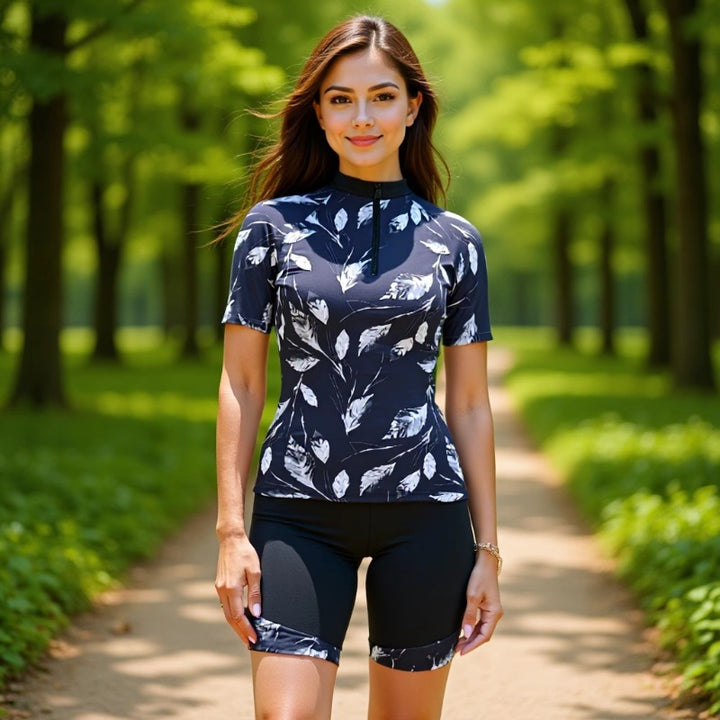 Damer Sporty Kortærmet Badedragt med Blomsterprint Skovae