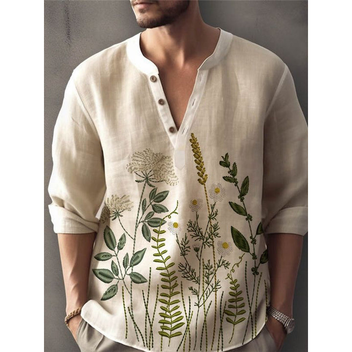 Herrer Elegant Blomst Broderet Skjorte Stilla