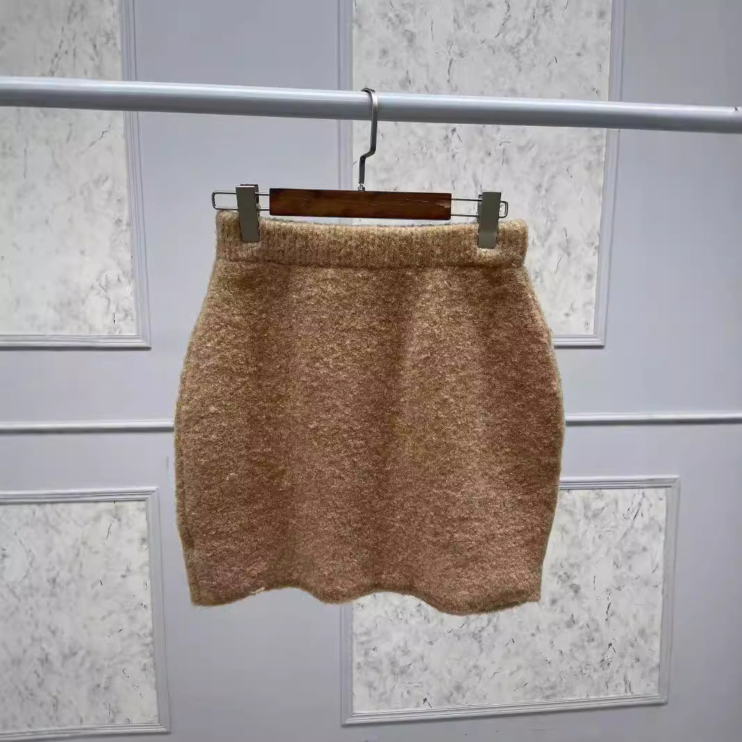 Dame uldskørt med fin struktur og elastisk talje Stilla