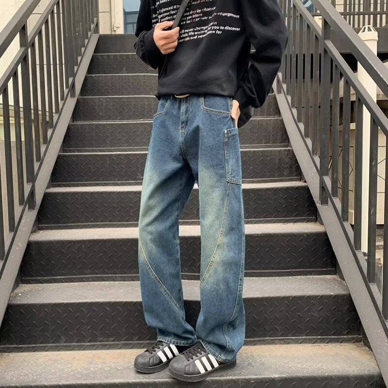 Herren brede jeans i urban stil med afslappede detaljer og høje lommer Stilla