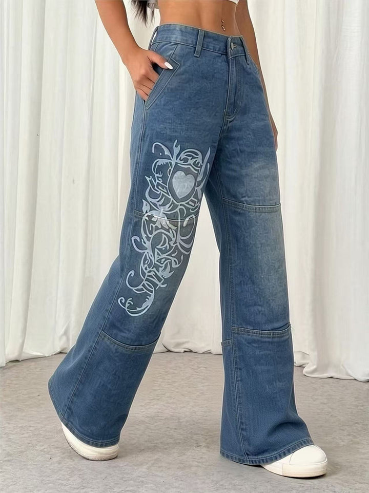 Dame baggy jeans med kunstnerisk tryk Skovae