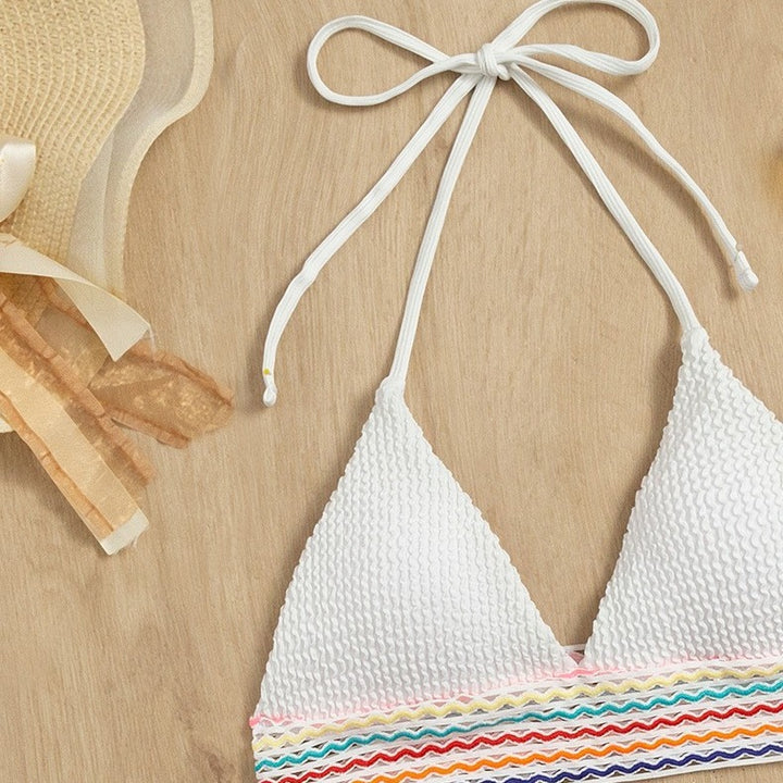 Dame Triangel-Bikini med højt skåret underdel og farverigt bånd Skovae