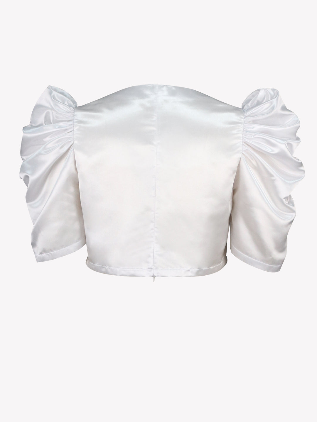 Dame satinbluse med voluminøse puffærmer Skovae
