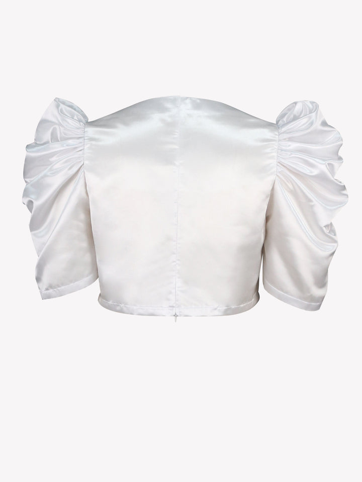Dame satinbluse med voluminøse puffærmer Skovae