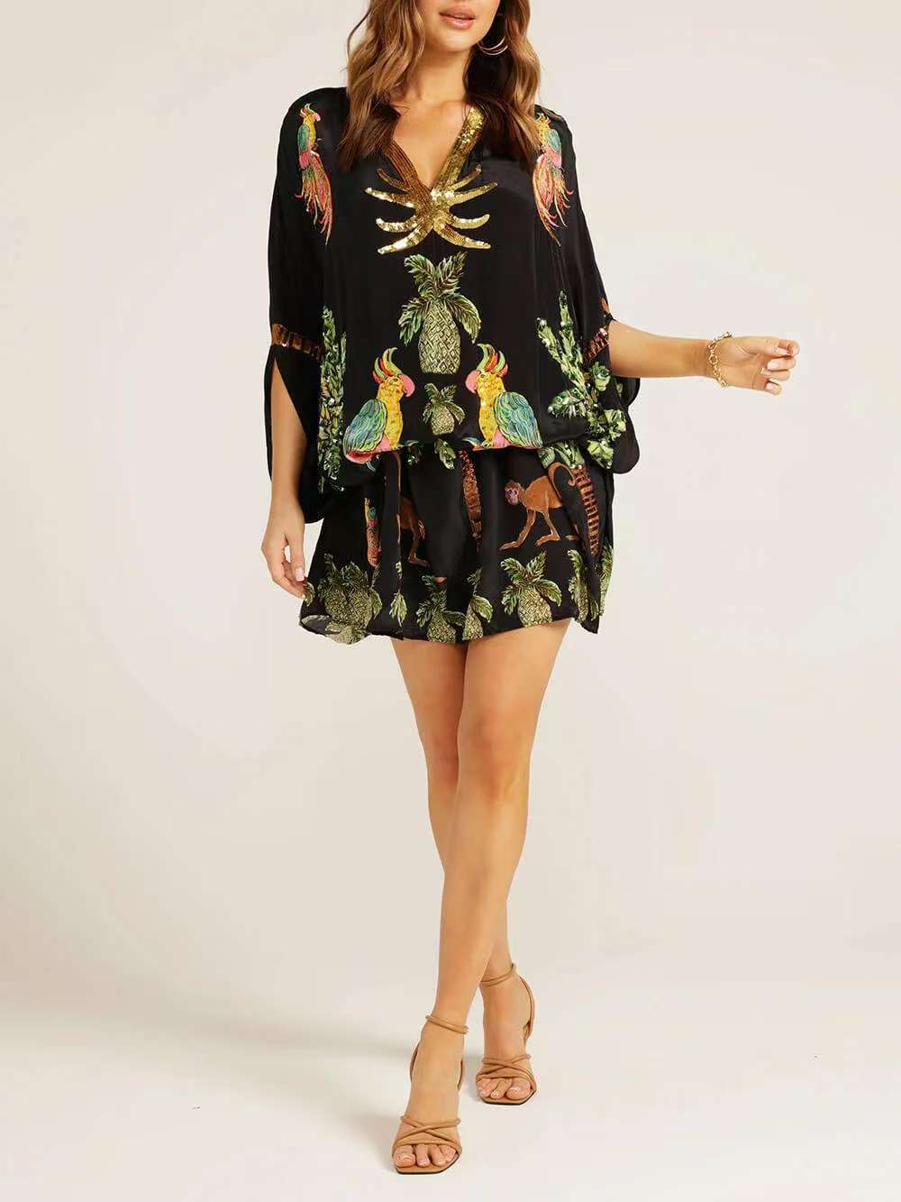 Dame Kimono-overdel med farverigt tropisk print Stilla