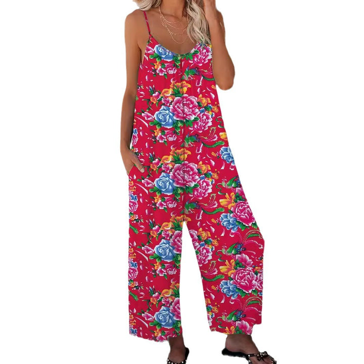 Dame Floral Print Bredbenet Jumpsuit Stilla