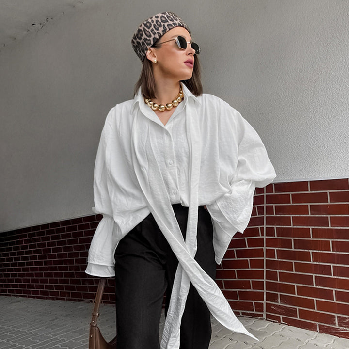 Damer Oversized Skjorte med voluminøse ærmer og praktiske bindebånd Stilla