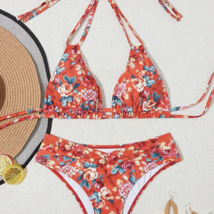 Femme Justerbart Bindebånd Blomsterdesign Bikini-Sæt Stilla