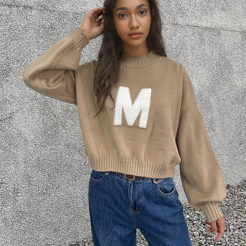 Kvinder Oversized Strik Sweater med Unikt Frontdesign Stilla