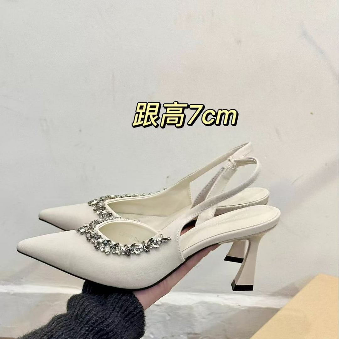 Dame Elegant Spids Tå Slingback Hæle med Strass Detaljer Stilla