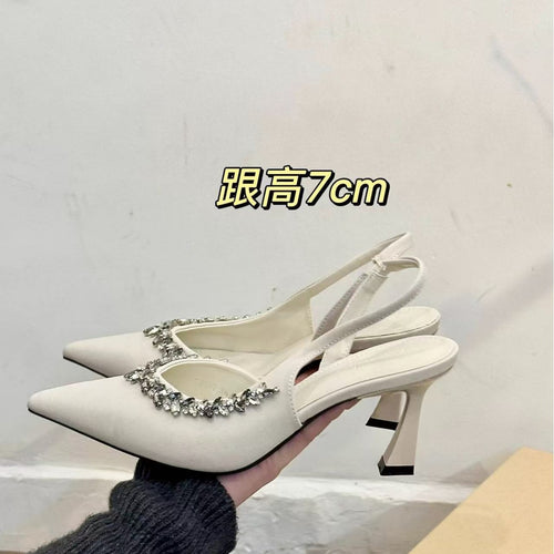 Dame Elegant Spids Tå Slingback Hæle med Strass Detaljer Stilla