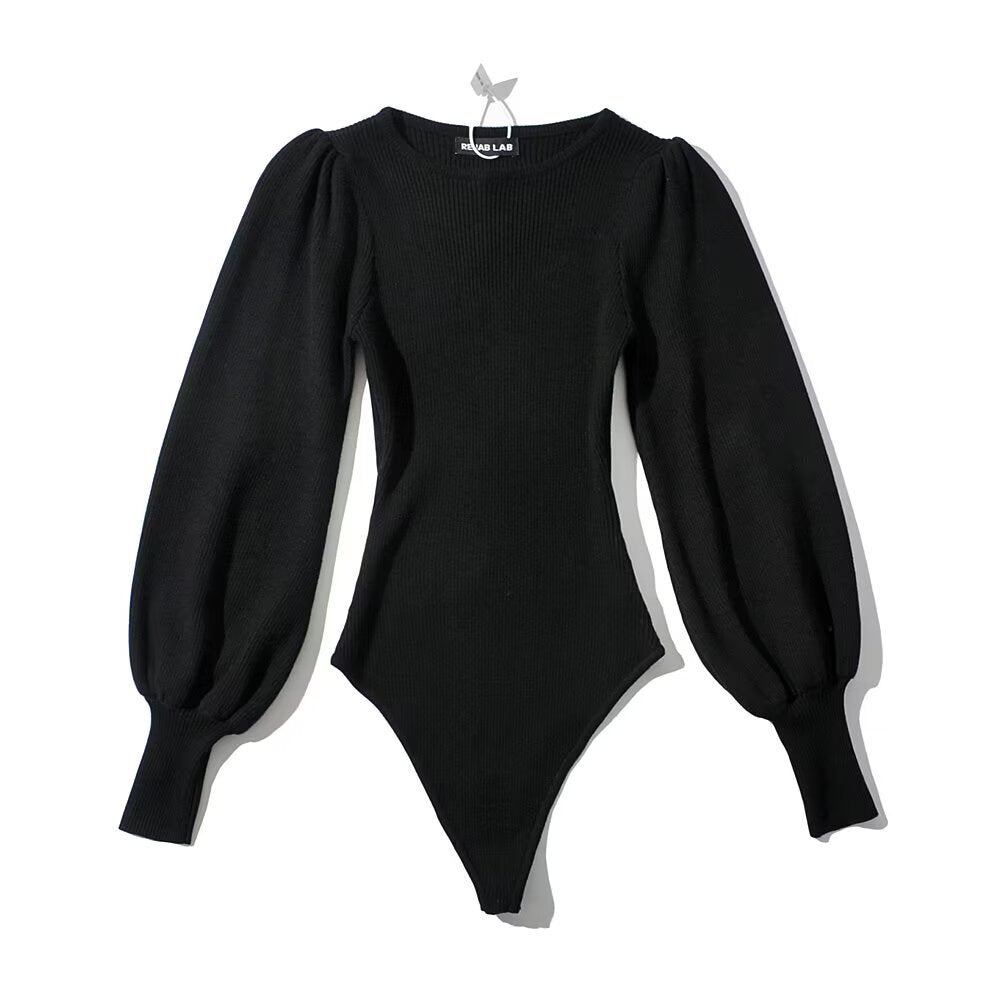 Dame Langærmet Bodysuit med rynker og ribbet design Stilla
