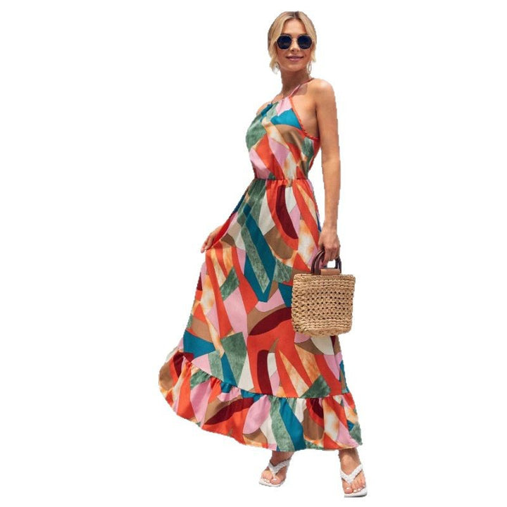 Dame maxikjole med moderne geometrisk design og flydende snit Stilla