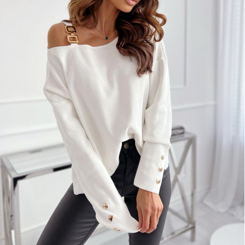 Dame Off-Shoulder Pullover med dekorativt bælte Stilla