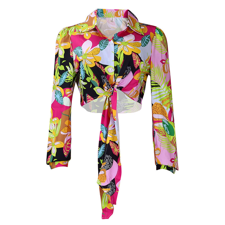 Dame Crop-bluse i farverigt blomsterprint Stilla