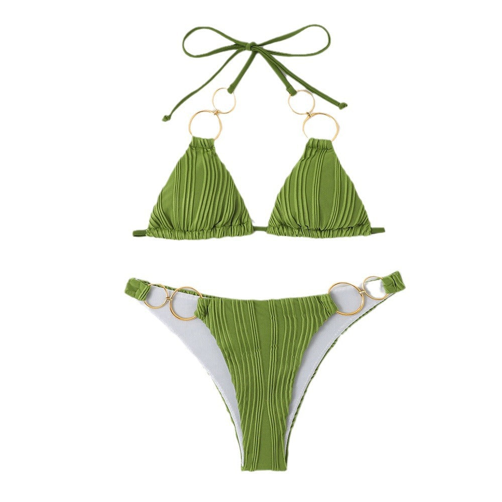 Dame Ring-Detail Flæse Bikiniset Stilla