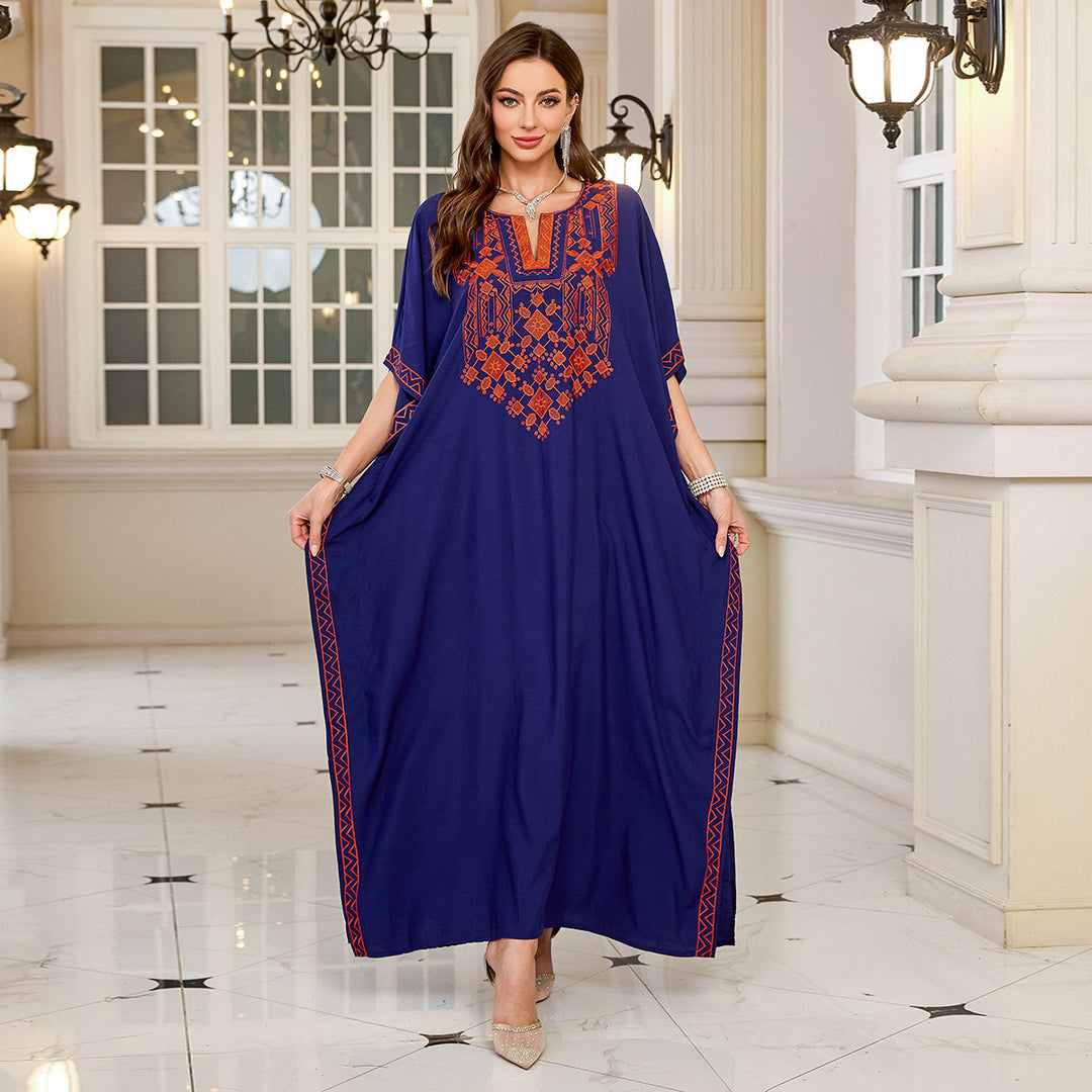 Dame kaftan med kunstnerisk broderimønster og sidelommer Stilla