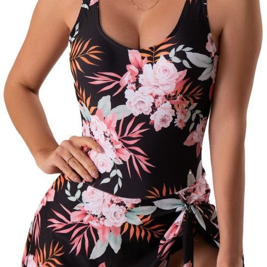Dame Fashionable Badedragt med blomsterdesign og rynk
