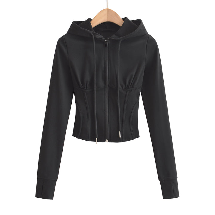 Dame sporty cropped jakke med hætte og tætsiddende silhuet Stilla