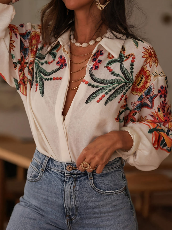 Dame Broderet Blommetop med Knaplukning Stilla