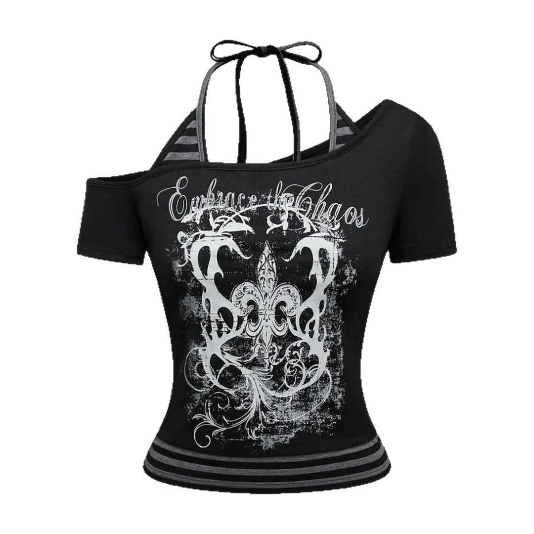 Dame Off-Shoulder Top med grafisk design Skovae