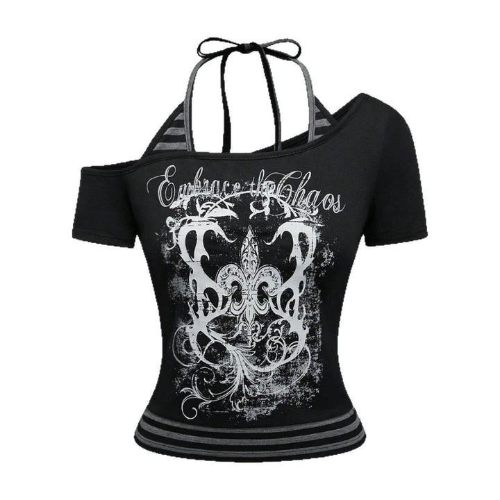 Dame Off-Shoulder Top med grafisk design Skovae