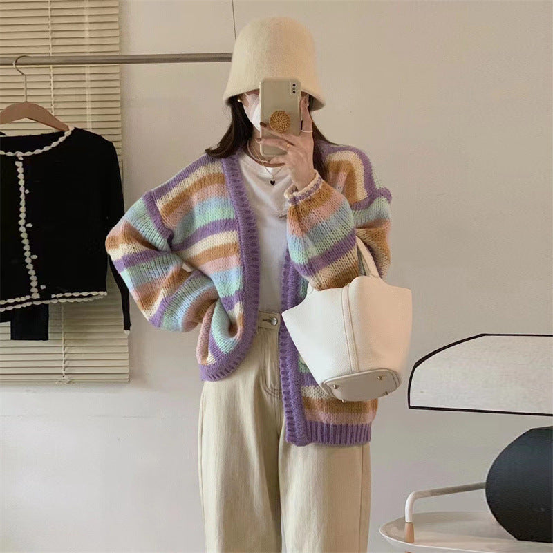 Femme Chunky Strik Åben Front Pastel Cardigan Stilla