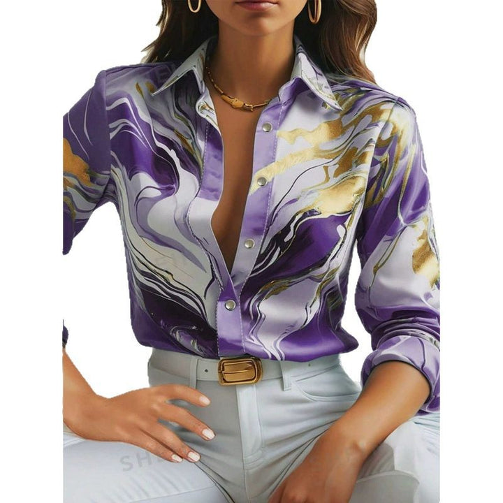 Damer Elegant Satinbluse med maritimt mønster Stilla