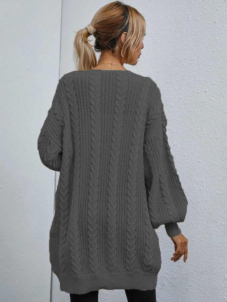 Kvinders chunky strik cardigan med dekorativ kabelmønster og afslappet pasform Stilla