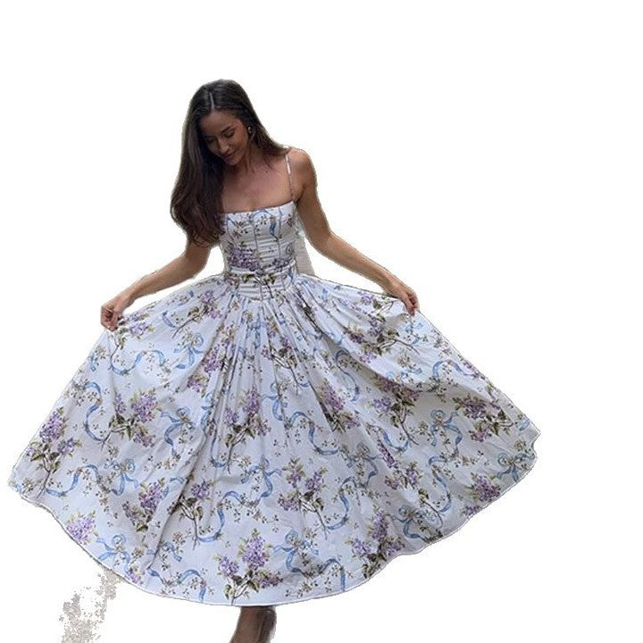 Dame Midikjole med blomsterprint og skulderfri design Stilla
