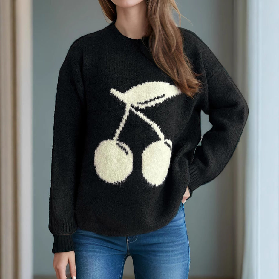 Kvindernes hyggelige sweater med muntert frugtmotiv Stilla