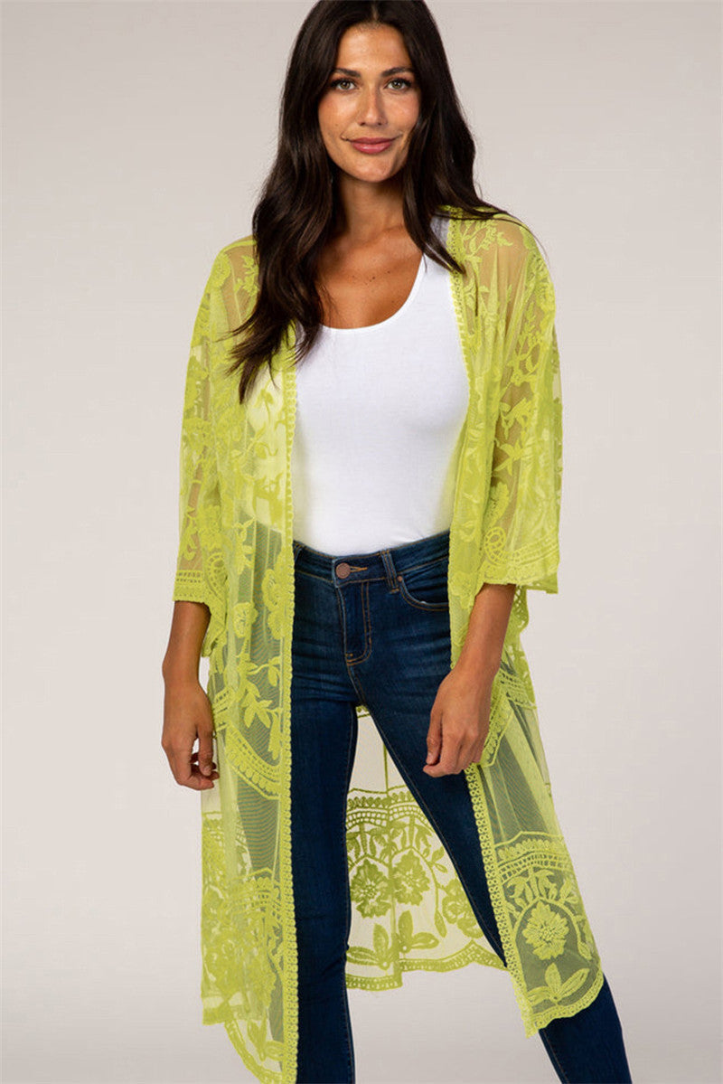 Dame Elegant Hækle-Kimono med florale Detaljer Stilla