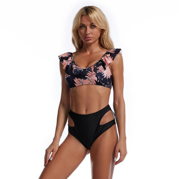 Dame bikini sæt med legende flæsedesign og høj talje cut Skovae