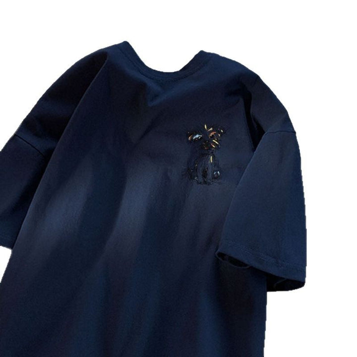 Dame T-Shirt med kreativ hundemotiv og afslappet snit Stilla