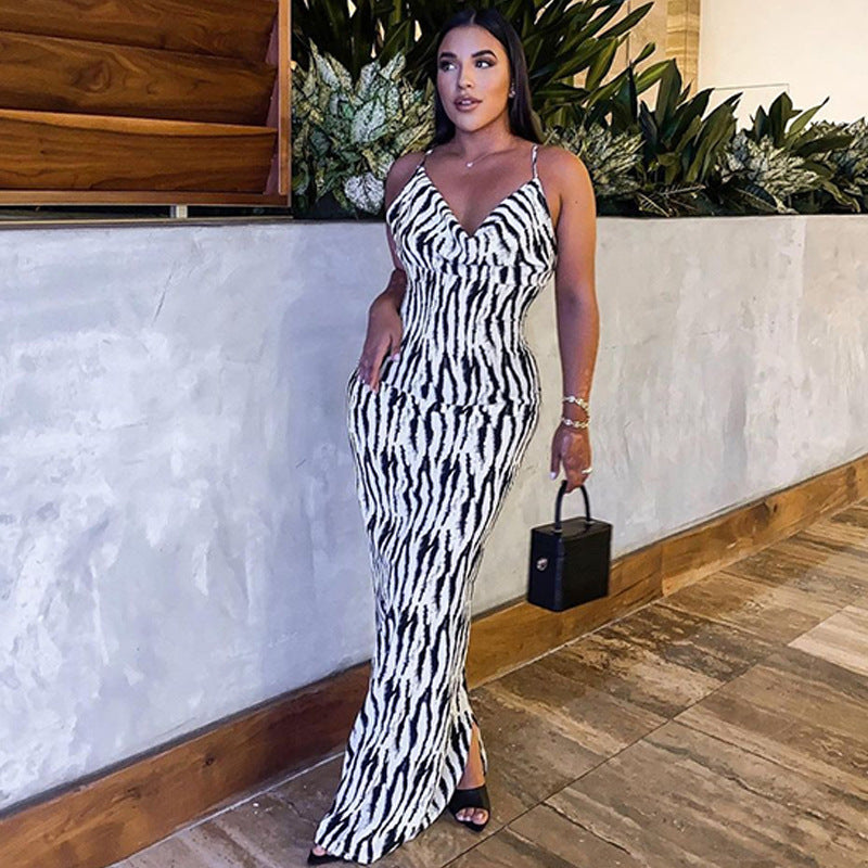 Maxikjole med zebra-print til damer Stilla