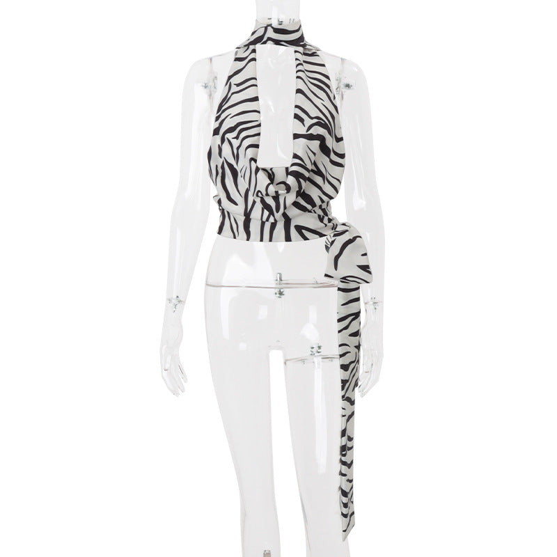 Dame haltertop med moderne zebra mønster Stilla