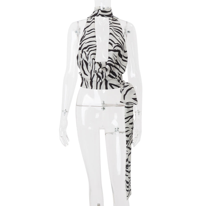 Dame haltertop med moderne zebra mønster Stilla